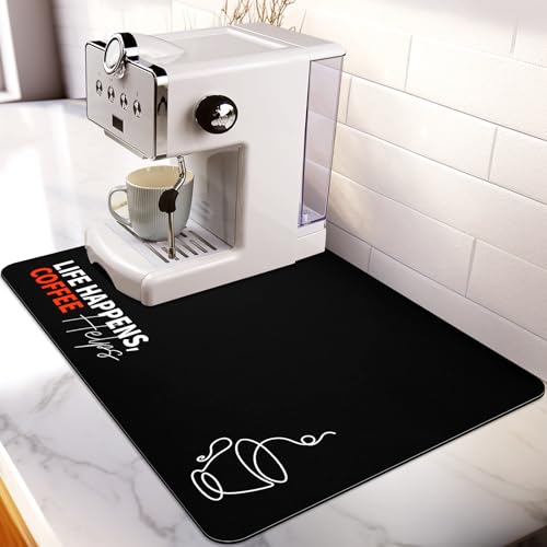 Matace Coffee Mat for Countertop, 16" x 24" Large Absorbent Coffee Bar Mat, Hide Stains Dish Drying Mat for Kitchen, Coffee Station Decor, Life Happens Coffee Helps - color: Life Happens Coffee Helps, size: 24" x 16"