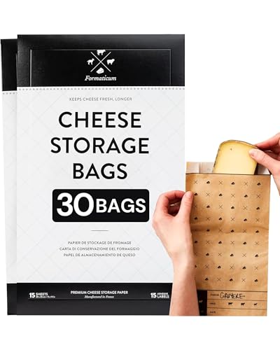 Formaticum - 30-Pack Cheese Storage Bags - 6.25 x 11 Wax Paper Bags to Keep Cheese or Charcuterie Fresh - Professional Grade Cheese Paper for Wrapping Cheese - Porous Brown Paper Bags From France | Wax Paper, Professional Grade, Porous Brown Paper, From F