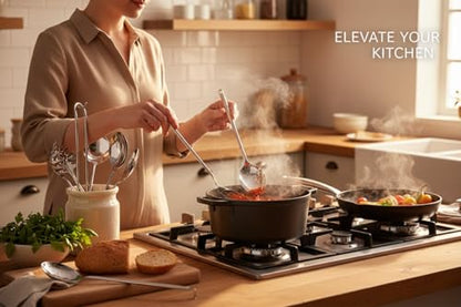 Melvvi Silver Stainless Steel Kitchen Utensils Set – 9-Piece | Non-Toxic, Stronger & Rust-Resistant Spatula, Spoons, Ladle, Slotted Turner, Pasta Server | Valentine Gifts