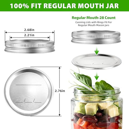 EWPJDK 56PCS Canning Lids with Rings For Mason Regular Mouth, Jars Lids With Rings/Bands Mason Jars For Canning Food Fruits DIY Food Grade Material(70mm, 28Lids + 28Rings for Regular Mouth Jar) - size: 70mm
