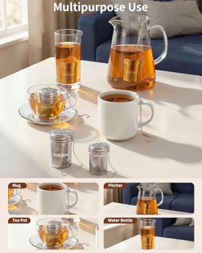 HOUSE AGAIN Tea Infuser (2 Pack, Large + Small), Extra Fine Mesh Tea Strainers for Loose Tea, 18/8 Stainless Steel Tea Strainer with Extended Chain Hook, Tea Steeper - color: 1 Pack, size: Large × 1 + Small × 1