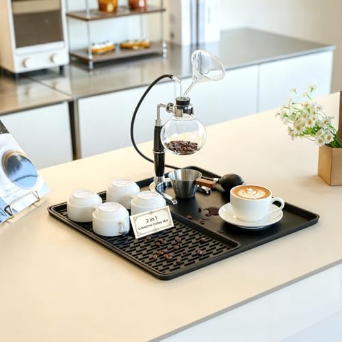 Caketime 2 In 1 Silicone Coffee Bar Mat Accessories for Ninja Coffee Maker with Detachable Dish Drying Rug Kitchen Countertop Under Sink Drainer Appliances New Home Decor 16"x16" Black - color: Black, size: 16" x 16"