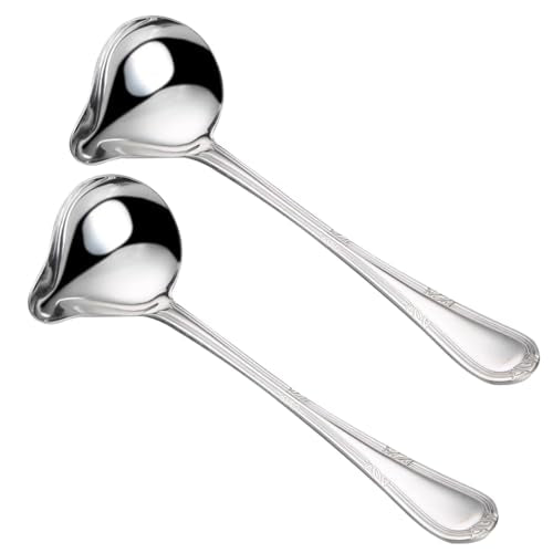 2 Packs of Kitchen Sauce Ladle Gravy Ladle Stainless Steel Kitchen Ladle Heavy Duty Cooking Soup Spoon for Home Kitchen