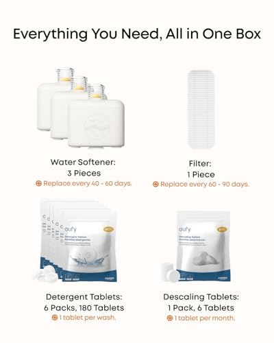 Maintenance Kit for eufy Bottle Washer, Pure Care Set with Water Softener (3 Pcs), Detergent Tablets (180 Pcs), Descaling Tablets (6 Pcs), and Filter