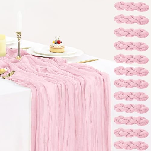 12 Pack Light Pink Table Runner Cheesecloth, Summer Rustic Sheer Gauze Table Runner 35x120 Inch for Wedding Baby Shower Bridal Shower Party Home Decorations - color: Blush Pink, size: 10ft x 12pcs
