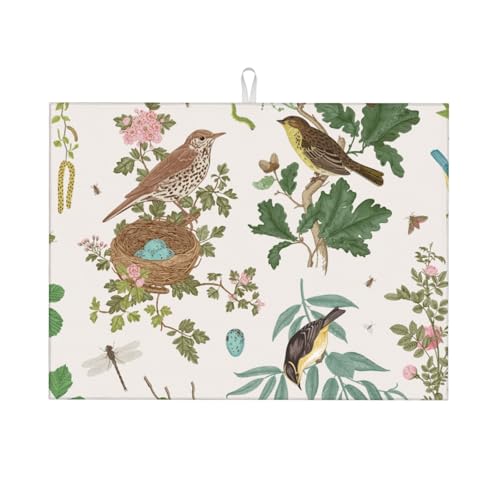 Large Dish Drying Mats For Kitchen Counter Microfiber Kitchen Drying Mat XL Draining Pad Absorbent Quick Drying Dish Mat 18x24 Inch - Garden Birds - color: Garden Birds