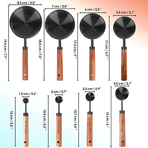 8-Piece Black Measuring Cups and Spoons Set, Stainless Steel Kitchen Measuring Set with Acacia Wood Handles for Baking and Cooking - color: Black