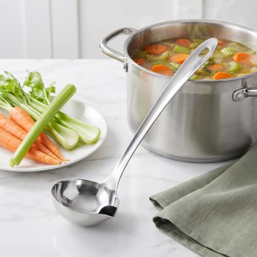 Fat Separator Ladle with Pour Spout Stainless Steel Oil Skimmer Spoon for Cooking Grease Separation and Soup Serving 10.43 Inch Set of 2