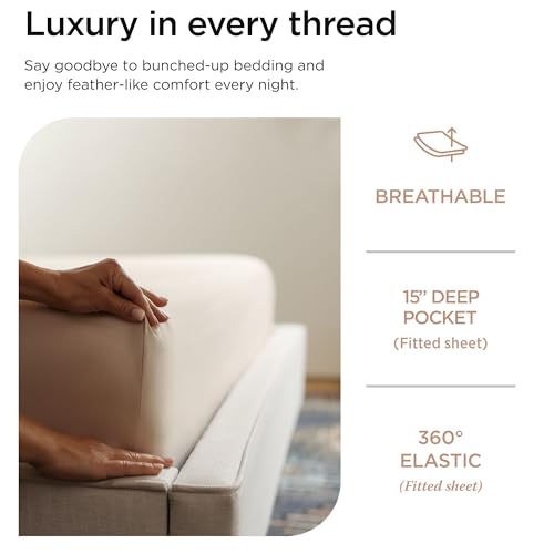 Threadmill 100% Cotton Sheets for Twin Size Bed - 600 Thread Count Twin Bed Sheets Set with 15” Deep Pocket - Sateen Weave 3-Piece Bedding Set with Cooling Effect, Beige - color: Light Beige Solid, size: Twin