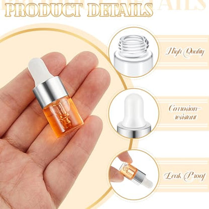 Didaey 200 Pcs 1/2/3/5/10/15 ml Mini Glass Oil Dropper Bottle Bulk, Clear Essential Small Empty Bottles Sample Containers Perfume Liquid Vials with Cap for Traveling (2 ml,Classic Silver) - color: Classic Silver, size: 2 ml