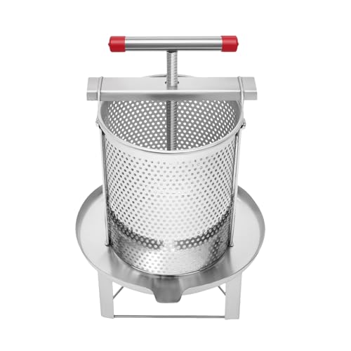 12.6L/532.6Oz Large Bee Honey Press Extractor, Manual Beeswax Presser Honeycomb Drum Spinner, Stainless Steel Mesh Honey Spinner Fruit Juice Press Extractor, Bucket Wall Thickness 0.07in