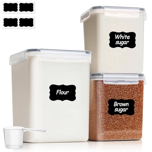 3 PCS Airtight Flour and Sugar Container for Pantry - 5lb Flour Capacity - 7.1 Inch Extra Wide Mouth Square Pantry Storage - Set of 3 (5.2L/5.5Qt) (2.5L/2.6Qt*2) - Stackable Baking Supplies Organizer - size: 5.5Qt/2.6Qt-Square