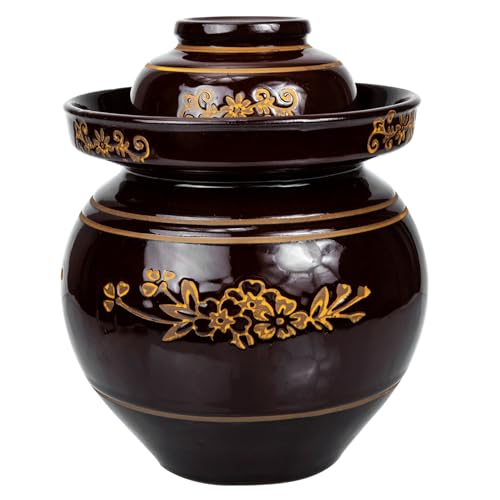 Kichvoe Traditional Ceramic Pickle Jar 5.5 Jin Thickened Sichuan Sauerkraut Storage Container Sealed Fermentation Crock for Household Kimchi and Pickled Vegetables Random Color