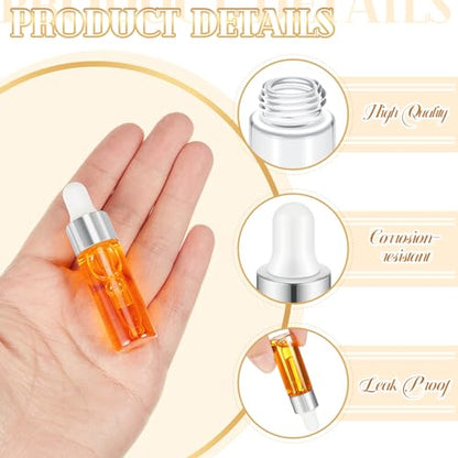 Didaey 200 Pcs 1/2/3/5/10/15 ml Mini Glass Oil Dropper Bottle Bulk, Clear Essential Small Empty Bottles Sample Containers Perfume Liquid Vials with Cap for Traveling (5 ml,Classic Silver) - color: Classic Silver, size: 5 ml