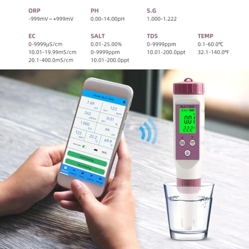7 in 1 PH Meter PH Tester,0.01 High Accuracy Digital PH Meter for Water,PH/TDS/EC/ORP/S.G/Salt/Temp Tester,TDS Meter Water Tester for Drinking Water,Hydroponics,Plants,Aquarium and Pool - size: 7 in 1