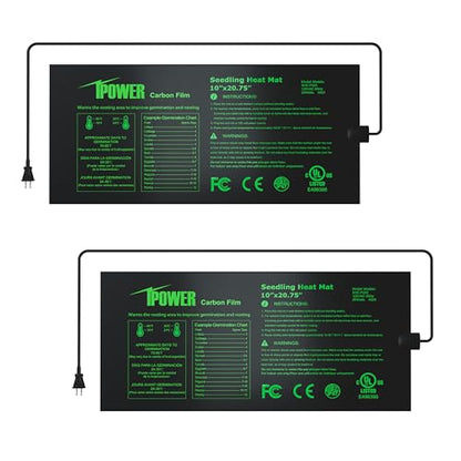 iPower GLHTMTPROSX2 10" x 20.75" Seedling Heat Mat 2-Pack Upgraded Carbon Film Durable Waterproof Indoor Warm Hydroponic Plant Germination Starting Pad, Black - size: 10" x 20.75"(x2), style: Upgraded Carbon Film