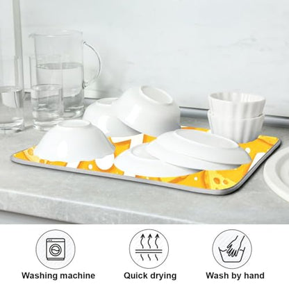 Dish Drying Mat for Kitchen Counter Cheeses Christmas 67 Absorbent Drying Dish Mat 18×24 inch Dish Rack Pad Coffee Mat for Sink Dishes Under Rack - size: 18x24in