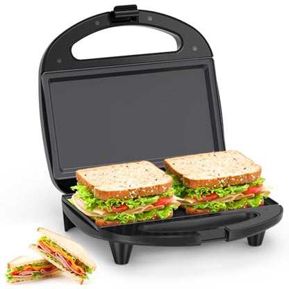 OSTBA Sandwich Maker, 2 Slice Grilled Cheese Maker with Non-stick Flat Plates, Indicator Lights, Cool Touch Handle, Easy to Clean and Store, 750W - style: ABS07-F