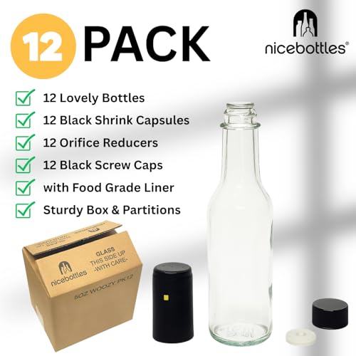 nicebottles Clear Glass Woozy Bottles with Shrink Capsules, 5 Oz, Case of 12 - size: Pack of 12