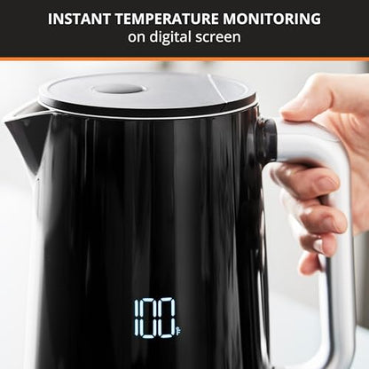 KRUPS Smart Temp Electric Kettle: 1.7L Capacity, 5 Precise Temperature Settings, Digital Display, Cool-Touch Exterior, Cordless Design for Tea and Coffee Lovers - style: Digital Kettle