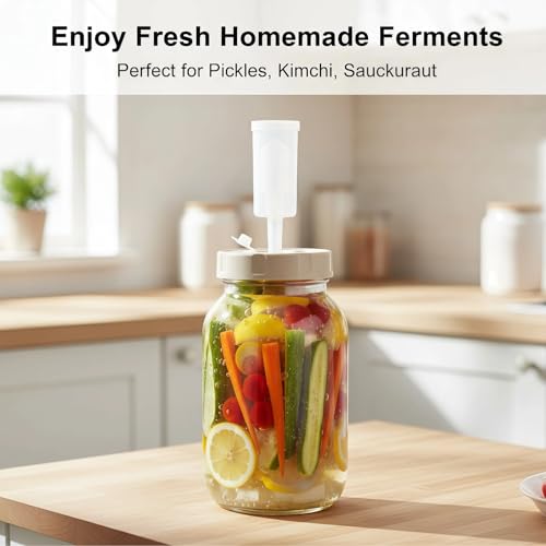 4 Pack Fermentation Kit for Wide Mason Jars, Masontops Fermentation Sauerkraut Pickling Kit with 4 Glass Fermentation Weights, 4 Fermenting Lids with Time Recorder & Airlocks (Jars Not Included)