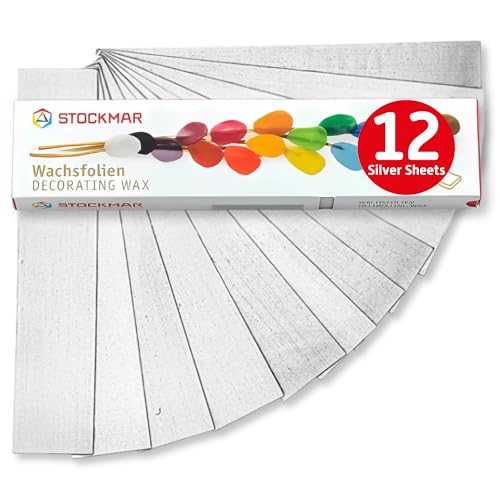 Stockmar Decorating Beeswax Narrow Sheets - Silver - 12 Sheets,Modeling Beeswax for Candle Making Kit, DIY Crafts for Adults, Stocking Stuffers for Kids, Teens at Home Or School - color: Silver