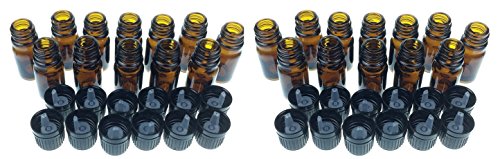 mEssentials 24 Pack of 10ml Amber Glass Bottles with Euro Dropper Caps - Great for Essential Oils, Perfumes and DIY Aromatherapy - Easy to Fill, Clean and Reuse - Protective and Durable - size: 10ml pack of 24