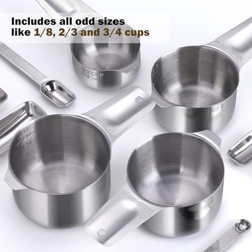 20PCS Measuring Cups and Spoons Set, Stainless Steel Stackable Nesting Measuring Set with Leveler for Baking, Cooking, Dry & Liquid Ingredients - size: 20PCS