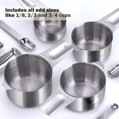 20PCS Measuring Cups and Spoons Set, Stainless Steel Stackable Nesting Measuring Set with Leveler for Baking, Cooking, Dry & Liquid Ingredients - size: 20PCS