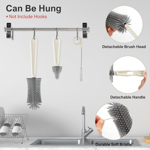 6 in 1 Baby Bottle Brush Set,Bottle Cleaner Brush Kit with Silicone Bottle Brush,Drying Rack,Nipple Brush,Straw Brush,Soap Dispenser&Storage Box,Portable Baby Essentials for Home&Travel (White) - color: White