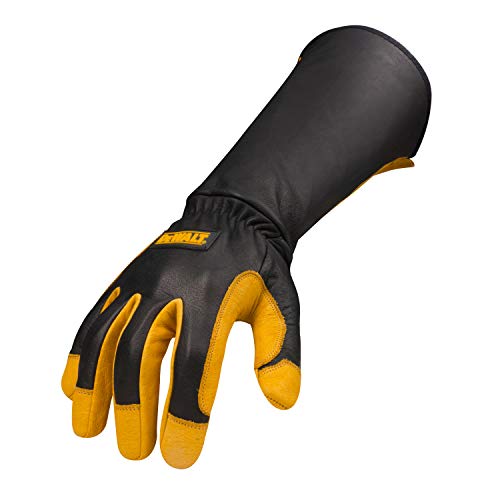 DEWALT Premium Leather Welding Gloves, Fire/Heat Resistant, Gauntlet-Style Cuff, Elastic Wrist - size: X-Large (Pack of 1)