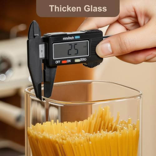 Wissy&Konny 3 Pack Square Glass Pasta Storage Containers with Walnut Wooden Airtight Lids, 70oz Tall Spaghetti Container Storage for Pasta,Spaghetti,Cereal,Space Saving Design(132 Pantry Labels)