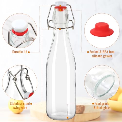 12 oz 10 Pack Swing Top Glass Bottles, Flip Top Brewing Bottle with Airtight Stopper Lids for Fermentation, Soda, Kombucha, Juice, Kefir, Wine