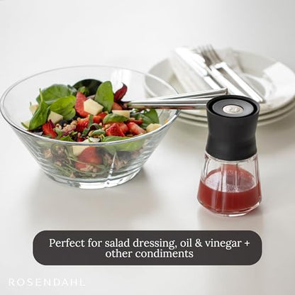 Rosendahl Grand Cru 8.5 Oz Dressing Shaker - Elegant Black Glass Container with Push-Button Lid, 360-Degree Spout for Easy Pouring, Leak-Proof, Multifunctional Kitchen Essential for Homemade Dressings - size: 9.1x9.1x15.1