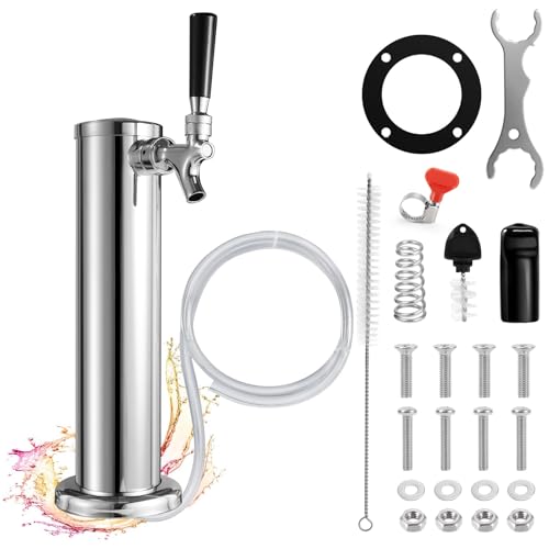 Single Beer Tap Tower, Draft Keg Tap Tower Brass Core Self-Closing Faucet Stainless Kegerator Tower Brewing Tower Kit with Kegerator Lines Parts - size: Single Tap Beer Tap Tower
