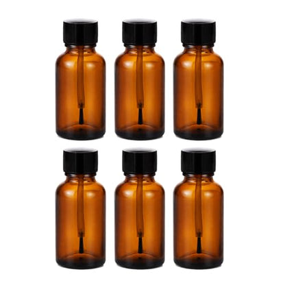 6Packs 30ml Amber Glass Essential Oil Bottle with Brush Cap Refillable Amber Bottles Portable Essential Oil Brush Bottle for Oils Serums, Cuticle Care, Nail Treatments, DIY Blends