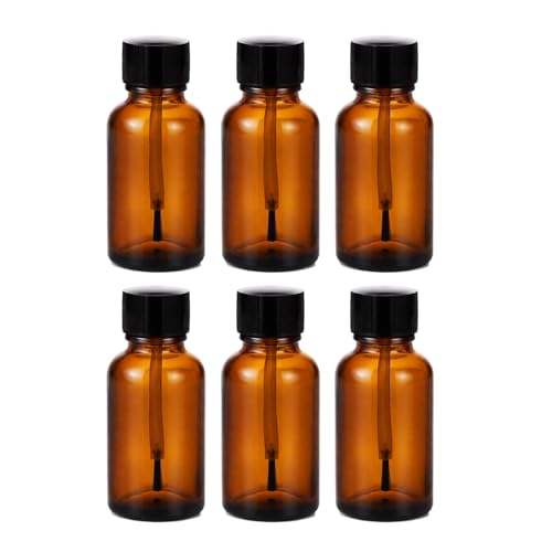 6Packs 30ml Amber Glass Essential Oil Bottle with Brush Cap Refillable Amber Bottles Portable Essential Oil Brush Bottle for Oils Serums, Cuticle Care, Nail Treatments, DIY Blends
