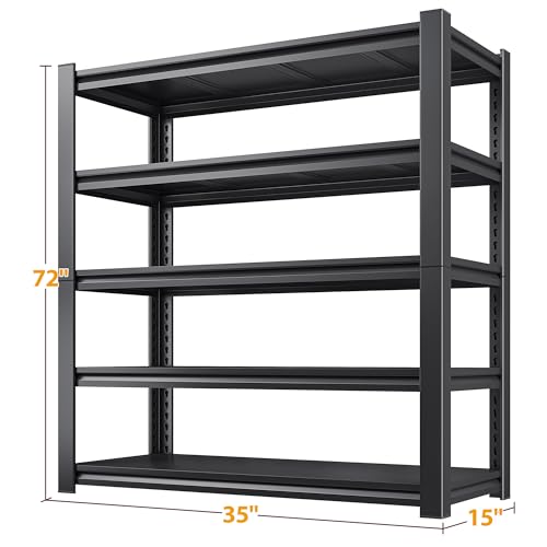 REIBII 72" H Storage Shelves, 2500LBS Heavy Duty Garage Shelving Unit, 5 Tier Adjustable Metal Shelf for Garage Basement Kitchen Pantry Warehouse Office Commercial 35" W x 15" D x 72" H - size: 35"W x 15"D x 72"H