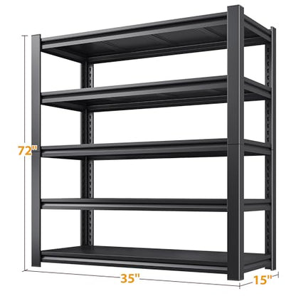 REIBII 72" H Storage Shelves, 2500LBS Heavy Duty Garage Shelving Unit, 5 Tier Adjustable Metal Shelf for Garage Basement Kitchen Pantry Warehouse Office Commercial 35" W x 15" D x 72" H - size: 35"W x 15"D x 72"H