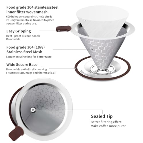 Pour over Coffee Dripper, Stainless Steel Paperless Reusable Coffee Filter, Metal 600 Mesh Strainer Coffee Maker (1-2 Cups) - size: 1-2 Cups