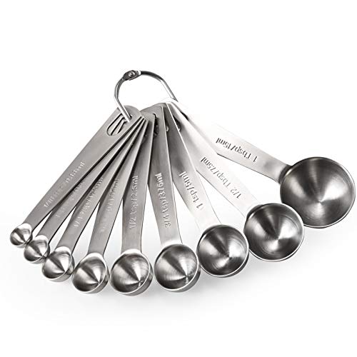 Measuring Spoons: U-Taste 18/8 Stainless Steel Measuring Spoons Set of 9 Piece: 1/16 TSP, 1/8 TSP, 1/4 TSP, 1/3 TSP, 1/2 TSP, 3/4 TSP, 1 TSP, 1/2 tbsp & 1 tbsp Dry and Liquid Ingredients - size: XL-9 pcs