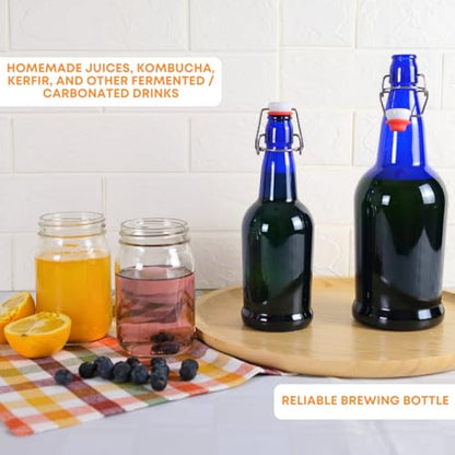 FastRack Swing Top Glass Bottles |33 oz – Pack of 12 | Blue Flip Top Glass Bottles for Home Brewing, Carbonated Drinks, Kombucha, Fermentation, Water | Food Grade – ECO Friendly - color: Blue