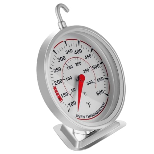 Extra Large 3" Oven Thermometer with Easy-Read Dial | Accurate Oven Temperature Reading | Dual Scale 100°F-600°F & -40°C-310°C | for Gas/Electric Ovens, Grill, BBQ, Baking, Meat - size: Oven Thermometer-3 Inch Red Dial