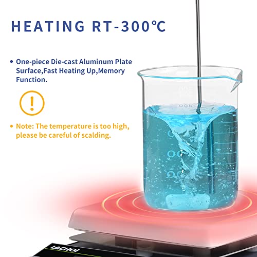 Magnetic Stirrer 5.9 inch Digital Hot Plate Magnetic Stir Plate LCD Max 5L Max Temp.300℃ 100-1600RPM Ceramic Coated Magnetic Mixer with Stir Bar&Temp Probe Sensor,Support Stand Included - size: 5L-2