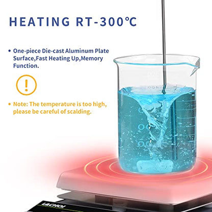 Magnetic Stirrer 5.9 inch Digital Hot Plate Magnetic Stir Plate LCD Max 5L Max Temp.300℃ 100-1600RPM Ceramic Coated Magnetic Mixer with Stir Bar&Temp Probe Sensor,Support Stand Included - size: 5L-2