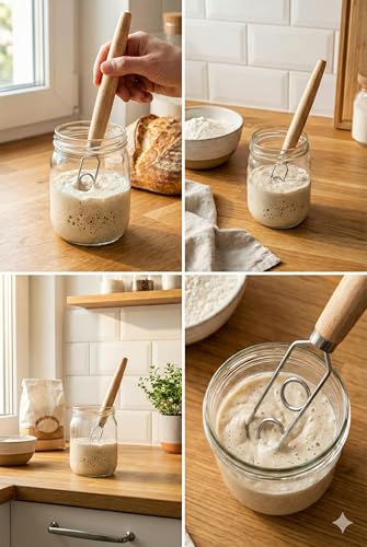 Sourdough Starter Stirring Hook and Danish Dough Whisk | Small Size to Fit in Jars | Improve the Mixing Standard Of Your Starter For Better Baking Results | New England Sourdough Starter Co. - size: 13 inches