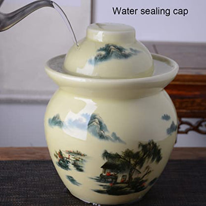 MRYBD Pickle Jar Large Traditional Sichuan Chinese Ceramic Fermenting Jar with Water Seal Airlock Lid, Ceramic Fermentation Crock for Pickling, Kimchi, Sauerkraut 1.5L - size: 1.5L