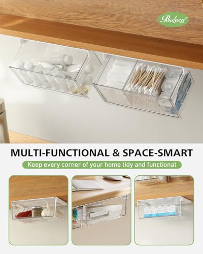BALUCA Small Clear Stackable Storage Drawers – 33° Angled Acrylic Makeup Organizer for Vanity, Undersink & Kitchen Cabinets | Multi-Purpose Plastic Storage Bins & Drawer Organizer Bins (Large) - size: Large