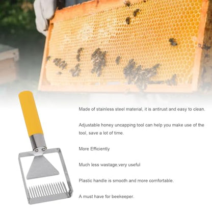 Adjustable Honey Uncapping Fork, Stainless Steel Honeycomb Honey Scraper with Plastic Handle, Beekeeping Equipment Tool for Efficient Honey Extraction, Rustproof and