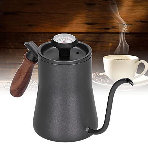 Gooseneck Coffee Kettle for Pouring, Thermometer, Filter, 550 ml, Stainless Steel, Beech, Bright, Leak-Proof, Long Service Life, Home Supplies (Black (Thermometer Model))